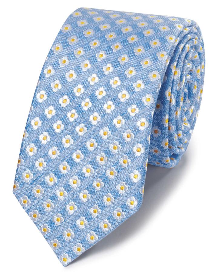  Sky Blue Floral Silk Linen Slim Tie By Charles Tyrwhitt