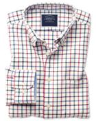  Slim Fit Button-down Washed Oxford Navy And Pink Check Cotton Casual Shirt Single Cuff Size Large By Charles Tyrwhitt