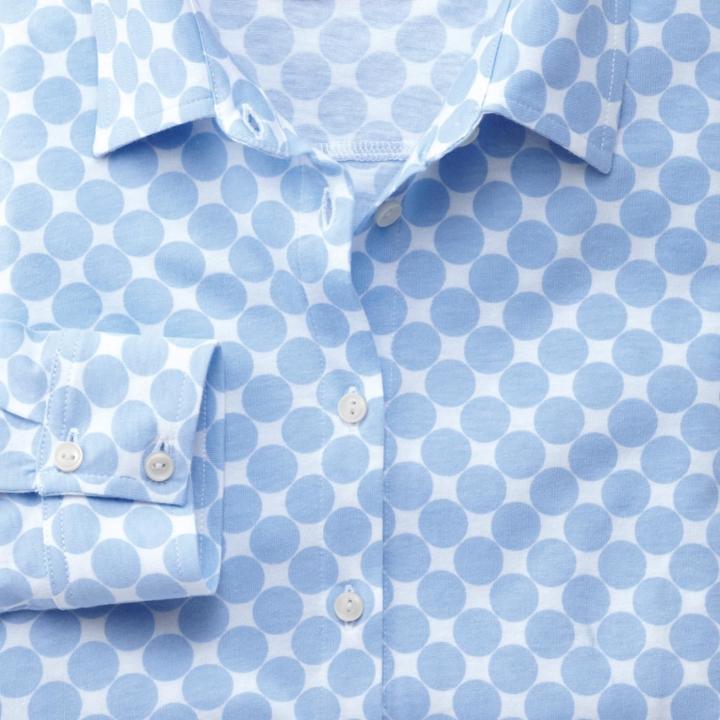 Charles Tyrwhitt Charles Tyrwhitt Women's White And Sky Large Spot Soft Jersey Cotton Shirt Size 6