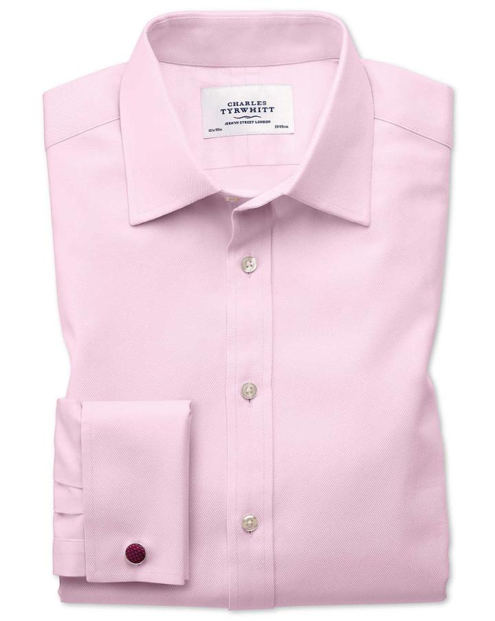 Charles Tyrwhitt Extra Slim Fit Egyptian Cotton Cavalry Twill Light Pink Dress Shirt French Cuff Size 14.5/33 By Charles Tyrwhitt