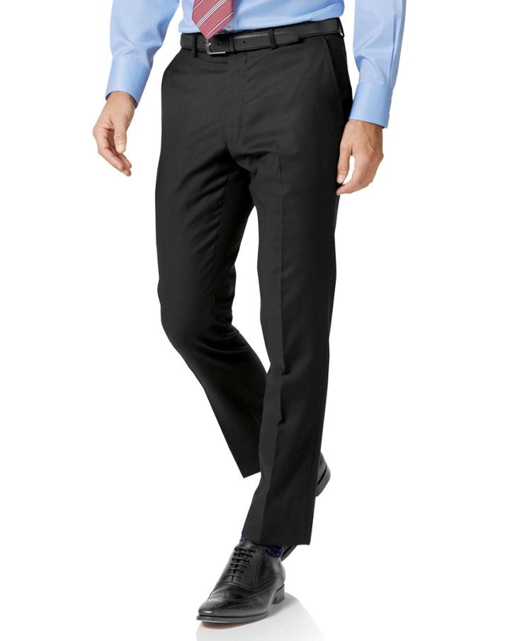  Black Slim Fit Twill Business Suit Wool Pants Size W28 L38 By Charles Tyrwhitt