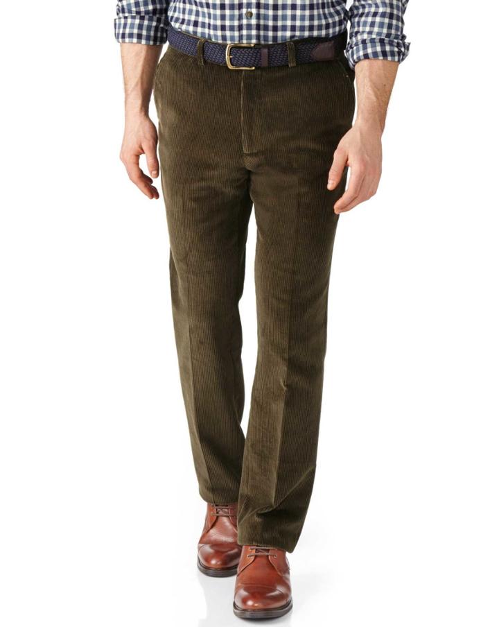 Charles Tyrwhitt Charles Tyrwhitt Olive Slim Fit Jumbo Cord Cotton Tailored Pants Size W30 L30