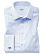 Charles Tyrwhitt Extra Slim Fit Non-iron Twill Mini Grid Check Sky Blue Cotton Dress Shirt Single Cuff Size 15.5/35 By Charles Tyrwhitt
