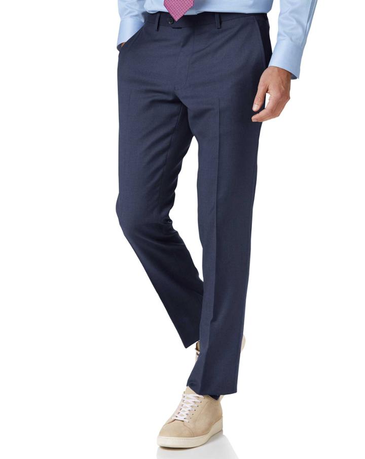  Mid Blue Slim Fit Twill Business Suit Wool Pants Size W30 L38 By Charles Tyrwhitt