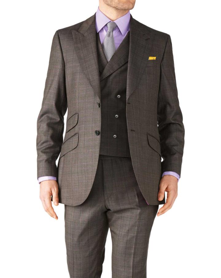 Charles Tyrwhitt Charles Tyrwhitt Brown Check Slim Fit British Panama Luxury Suit Jacket