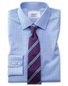  Classic Fit Non-iron Grid Check Sky Blue Cotton Dress Shirt Single Cuff Size 16.5/34 By Charles Tyrwhitt