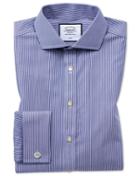  Slim Fit Non-iron Spread Collar Navy Bengal Stripe Cotton Dress Shirt Single Cuff Size 15/32 By Charles Tyrwhitt