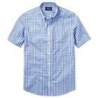 Charles Tyrwhitt Charles Tyrwhitt Sky Gingham Check Short Sleeve Non-iron Classic Fit Shirt (l)