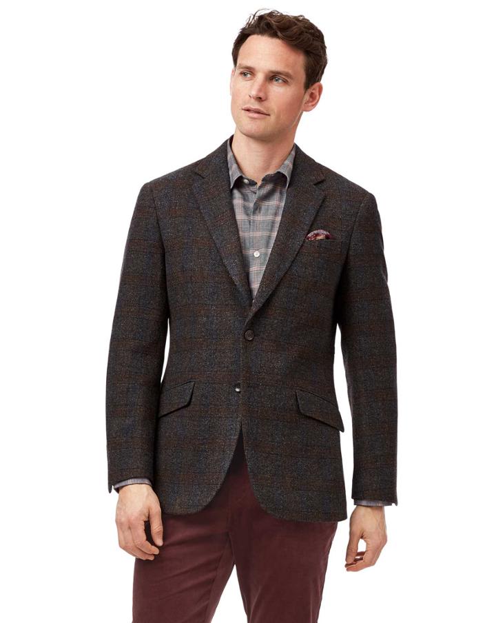 Slim Fit Brown Checkered Textured Wool Wool Jacket Size 40 By Charles Tyrwhitt
