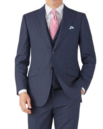 Charles Tyrwhitt Charles Tyrwhitt Airforce Blue Puppytooth Classic Fit Panama Business Suit Wool Jacket Size 36