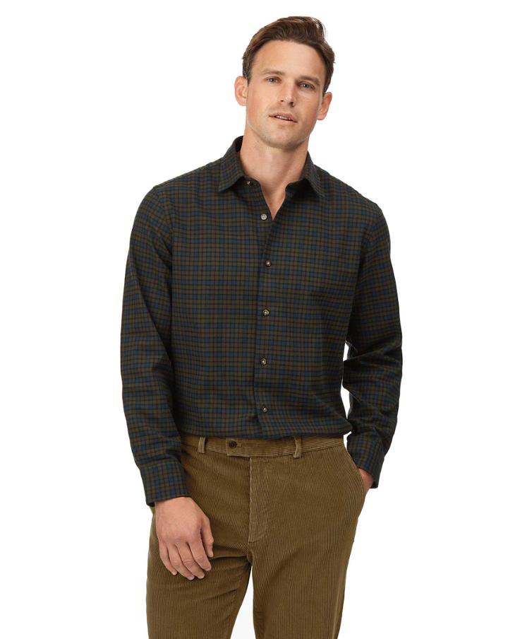  Slim Fit Green Check Winter Flannel Cotton Casual Shirt Single Cuff Size Large By Charles Tyrwhitt