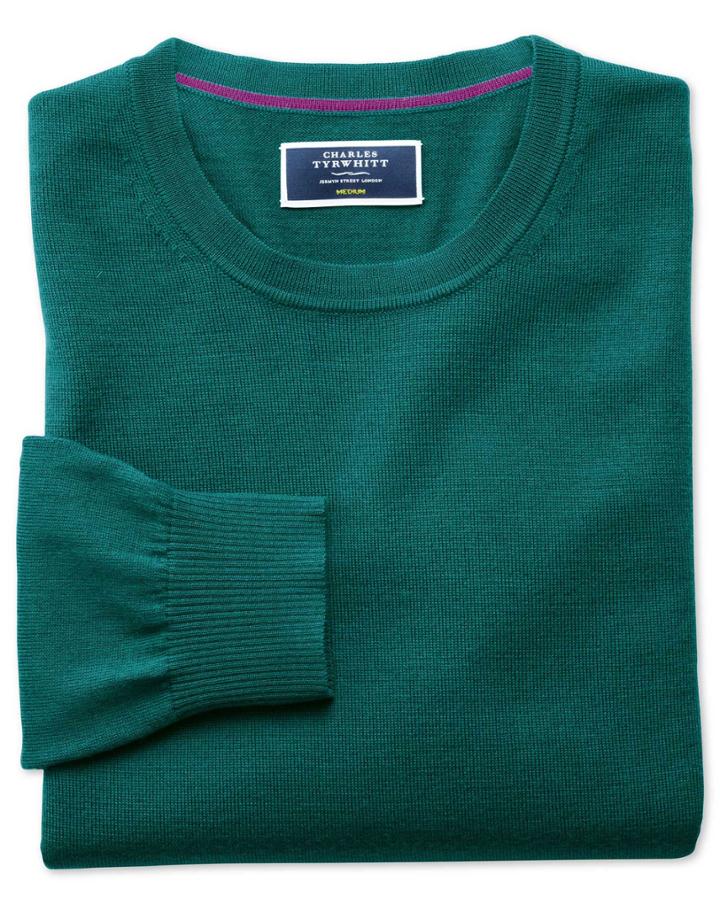 Charles Tyrwhitt Teal Merino Wool Crew Neck Sweater Size Large By Charles Tyrwhitt