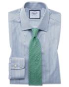  Slim Fit Egyptian Cotton Poplin Blue And Green Fine Stripe Dress Shirt Single Cuff Size 15/32 By Charles Tyrwhitt