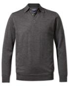  Charcoal Wool Polo Collar Merino Sweater Size Large By Charles Tyrwhitt