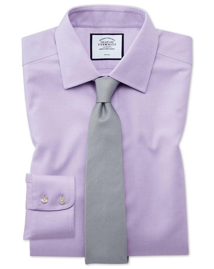  Slim Fit Non-iron Lilac Triangle Weave Cotton Dress Shirt French Cuff Size 14.5/33 By Charles Tyrwhitt