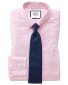  Classic Fit Non-iron Pink Windowpane Check Cotton Dress Shirt Single Cuff Size 16/33 By Charles Tyrwhitt
