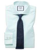  Slim Fit Non-iron Tyrwhitt Cool Poplin Aqua Stripe Cotton Dress Shirt Single Cuff Size 14.5/33 By Charles Tyrwhitt