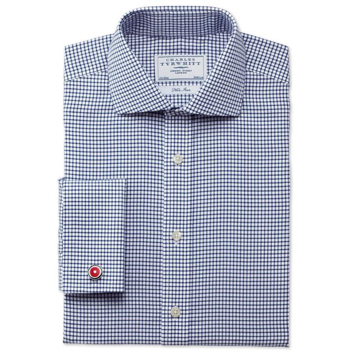 Charles Tyrwhitt Charles Tyrwhitt Navy Basket Weave Check Non-iron Spread Classic Fit Shirt (15 - 33)