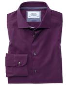 Charles Tyrwhitt Slim Fit Semi-spread Collar Business Casual Non-iron Modern Textures Dark Purple Cotton Dress Casual Shirt Single Cuff Size 14.5/33 By Charles Tyrwhitt
