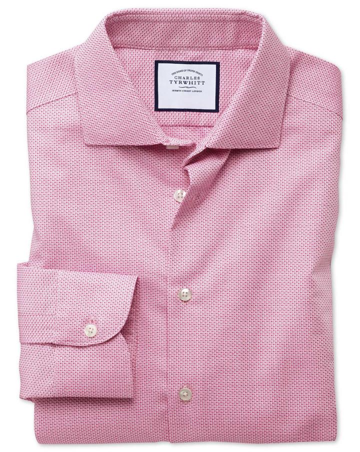  Extra Slim Fit Semi-spread Business Casual Non-iron Modern Textures Pink Cotton Dress Shirt Single Cuff Size 14.5/32 By Charles Tyrwhitt