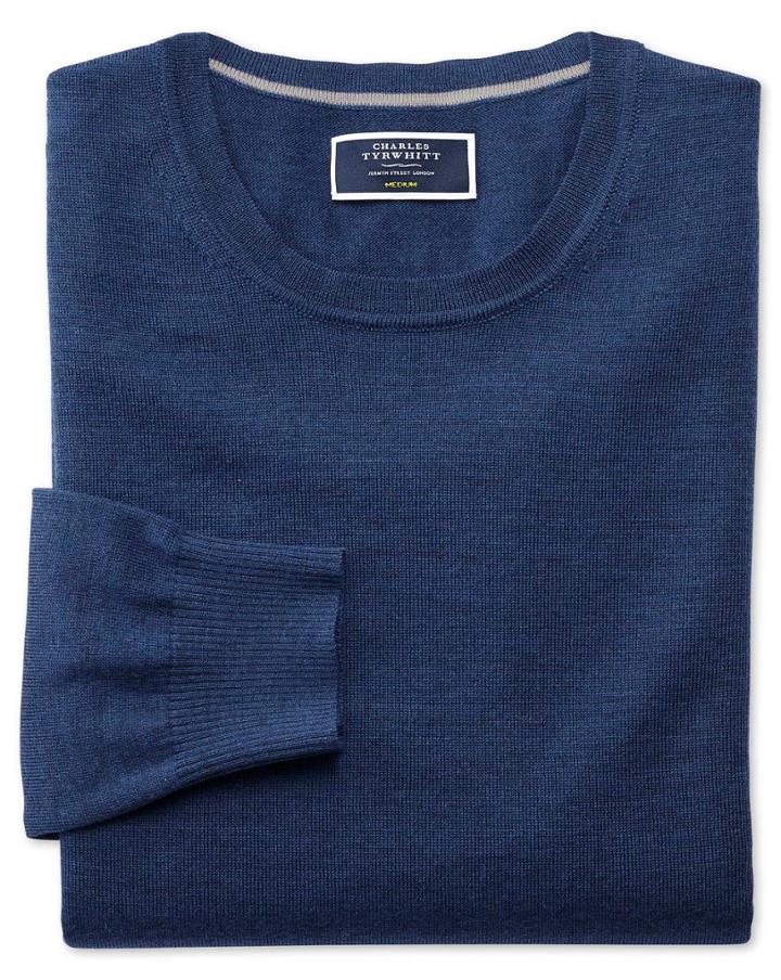 Charles Tyrwhitt Mid Blue Merino Wool Crew Neck Sweater Size Large By Charles Tyrwhitt