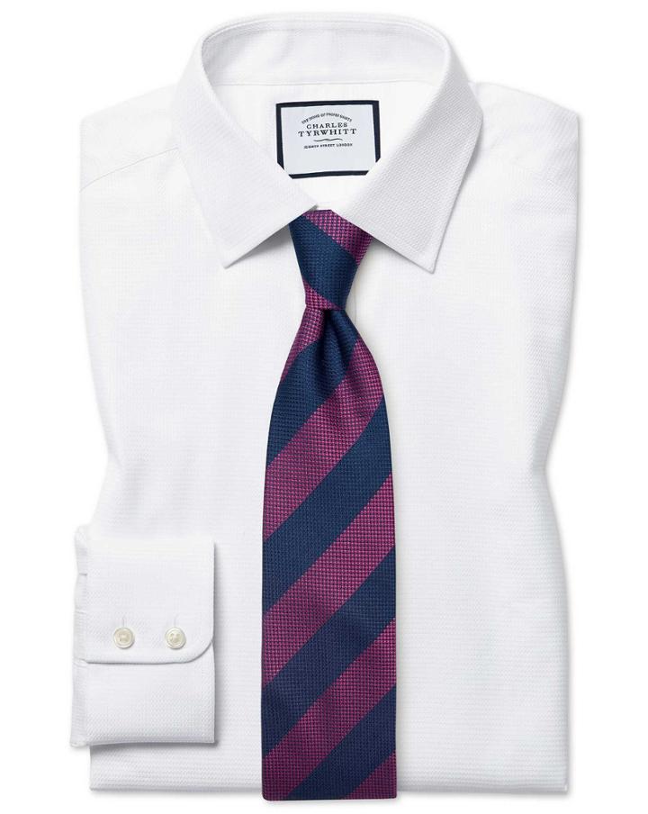  Classic Fit Egyptian Cotton Chevron White Dress Shirt French Cuff Size 15/33 By Charles Tyrwhitt