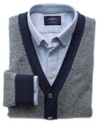 Charles Tyrwhitt Charles Tyrwhitt Blue Jacquard Wool Cardigan Size Xl