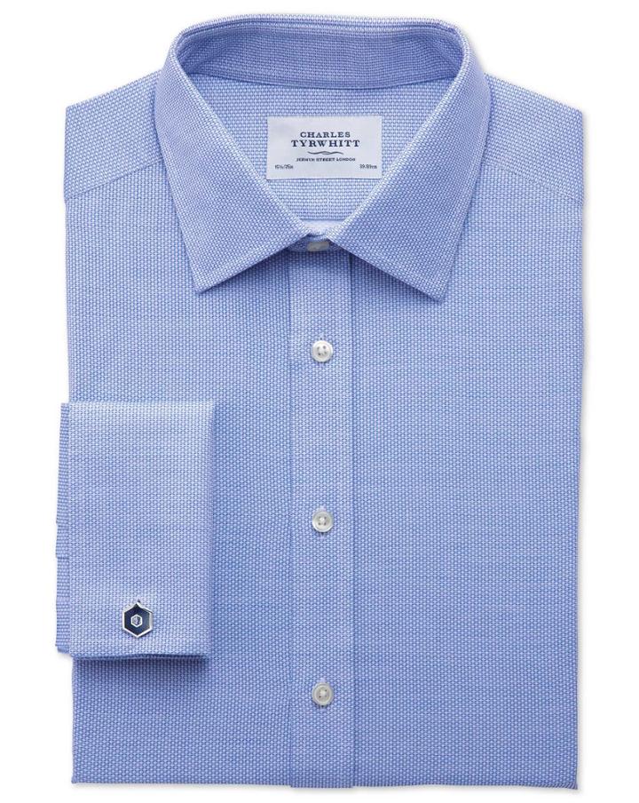 Charles Tyrwhitt Charles Tyrwhitt Slim Fit Egyptian Cotton Diamond Texture Mid Blue Dress Shirt Size 14.5/32