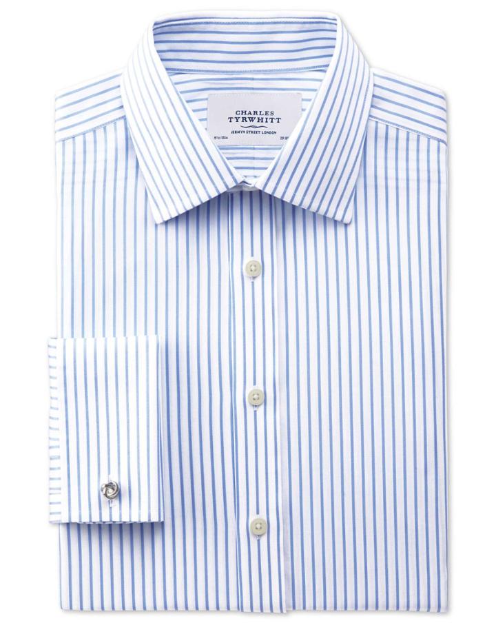 Charles Tyrwhitt Charles Tyrwhitt Classic Fit Non-iron Twill Stripe White And Sky Blue Shirt