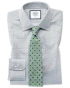  Extra Slim Fit Non-iron Twill Mini Grid Check Grey Cotton Dress Shirt French Cuff Size 15/34 By Charles Tyrwhitt