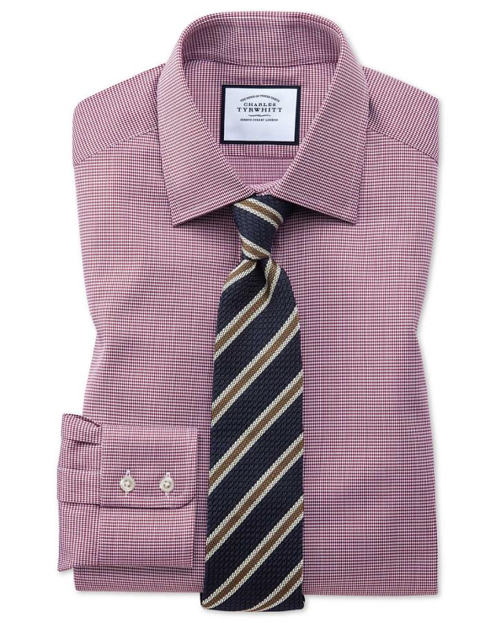  Slim Fit Red Small Puppytooth Egyptian Cotton Dress Shirt French Cuff Size 14.5/33 By Charles Tyrwhitt