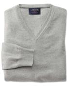 Charles Tyrwhitt Charles Tyrwhitt Light Grey Cotton Cashmere V-neck Cotton/cashmere Sweater Size Large
