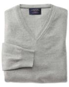 Charles Tyrwhitt Charles Tyrwhitt Light Grey Cotton Cashmere V-neck Cotton/cashmere Sweater Size Large