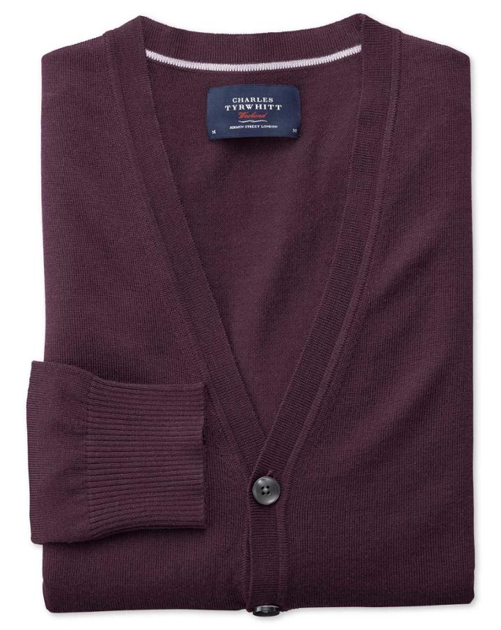 Charles Tyrwhitt Wine Merino Wool Cardigan Size Medium By Charles Tyrwhitt