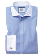 Charles Tyrwhitt Slim Fit Spread Collar Non-iron Winchester Blue And White Cotton Dress Shirt Single Cuff Size 15.5/35 By Charles Tyrwhitt