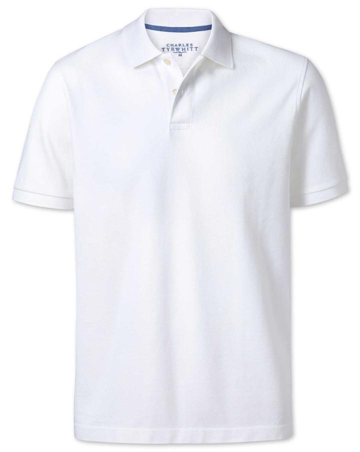  White Pique Cotton Polo Size Large By Charles Tyrwhitt