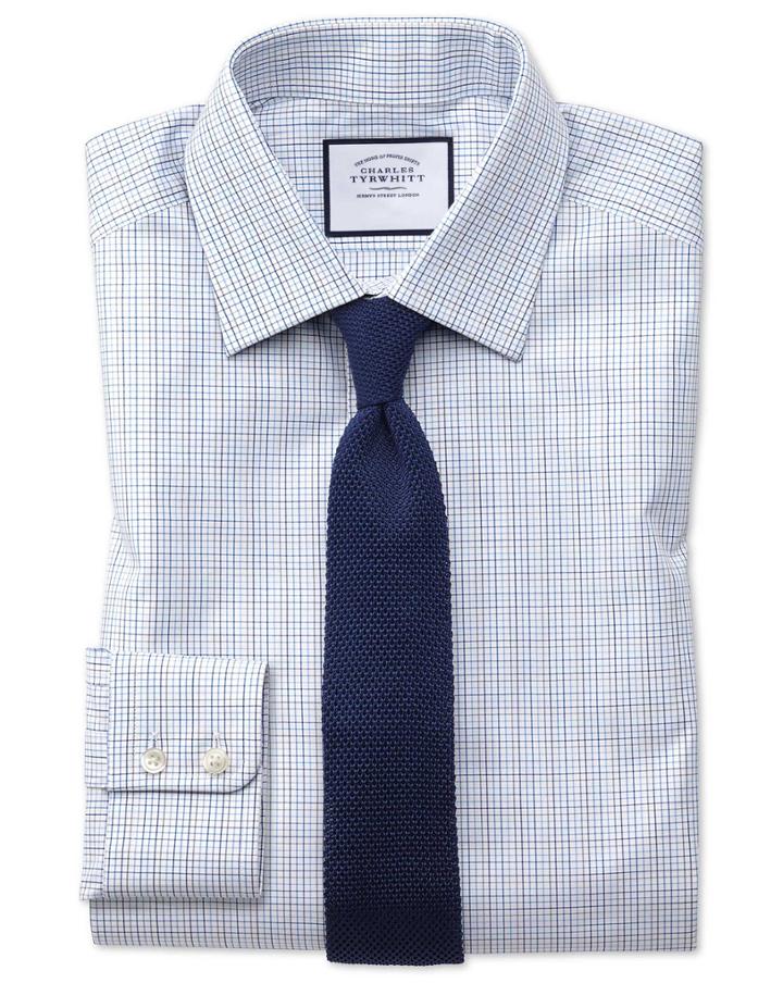  Extra Slim Fit Blue Multi Check Egyptian Cotton Dress Shirt French Cuff Size 14.5/33 By Charles Tyrwhitt