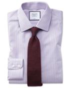  Classic Fit Non-iron Lilac And Blue Multi Stripe Cotton Dress Shirt French Cuff Size 16/33 By Charles Tyrwhitt