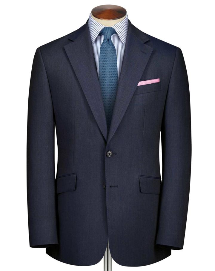 Charles Tyrwhitt Charles Tyrwhitt Airforce Blue Classic Fit Herringbone Business Suit Wool Jacket Size 40