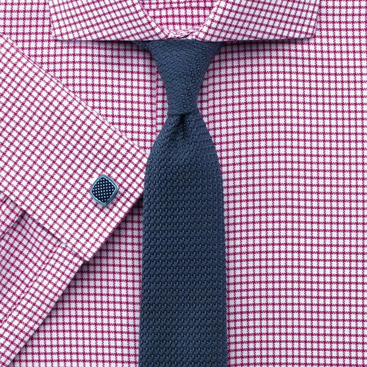 Charles Tyrwhitt Charles Tyrwhitt Slim Fit Non-iron Spread Collar Basketweave Check Raspberry Cotton Dress Shirt Size 15/35