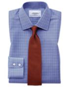  Classic Fit Non-iron Mid-blue Prince Of Wales Check Cotton Dress Shirt Single Cuff Size 17/34 By Charles Tyrwhitt