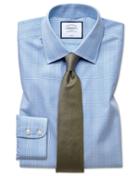  Classic Fit Non-iron Prince Of Wales Sky Blue Cotton Dress Shirt Single Cuff Size 15.5/33 By Charles Tyrwhitt