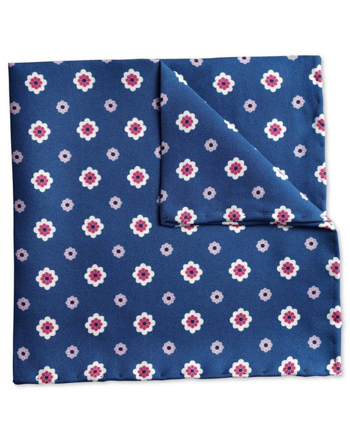 Charles Tyrwhitt Blue Printed Floral Classic Silk Pocket Square By Charles Tyrwhitt