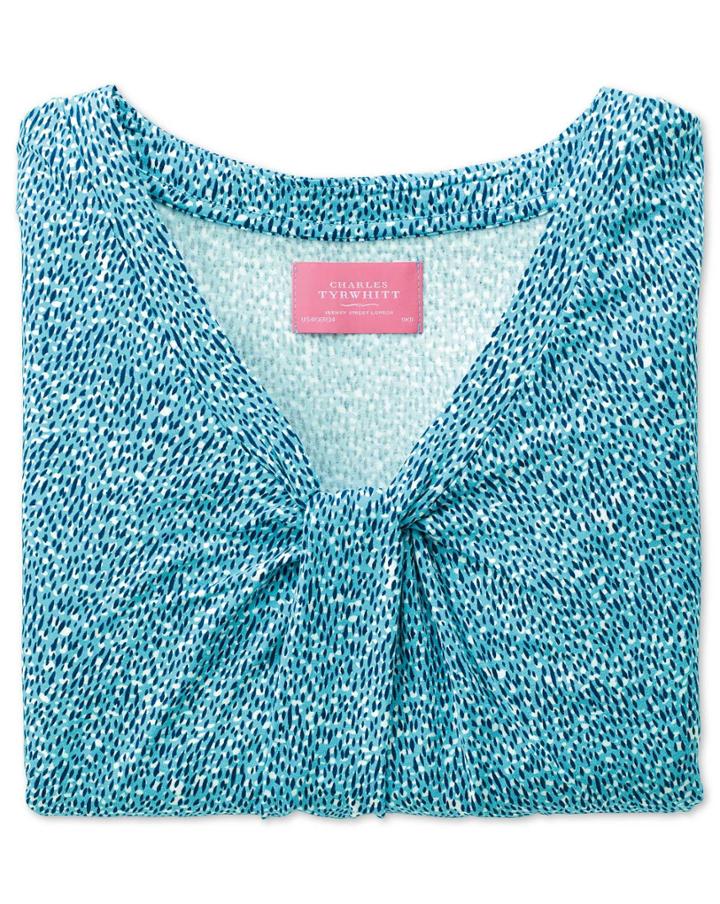 Charles Tyrwhitt Charles Tyrwhitt Women's Blue Abstract Printed Knot Detail Jersey Synthetic Top Size 4