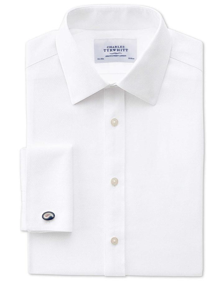 Charles Tyrwhitt Slim Fit Non-iron Honeycomb White Cotton Dress Shirt Single Cuff Size 15.5/32 By Charles Tyrwhitt