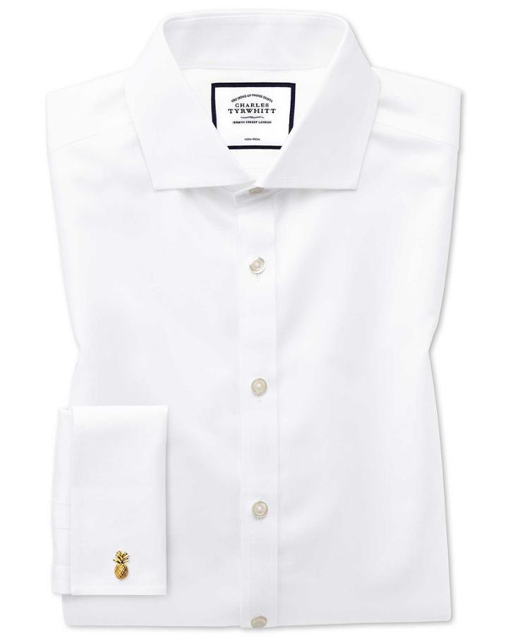  Super Slim Fit White Non-iron Twill Cotton Dress Shirt French Cuff Size 15/34 By Charles Tyrwhitt