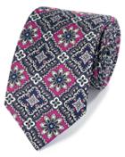  Pink And Navy Mosaic Floral Silk English Luxury Tie By Charles Tyrwhitt