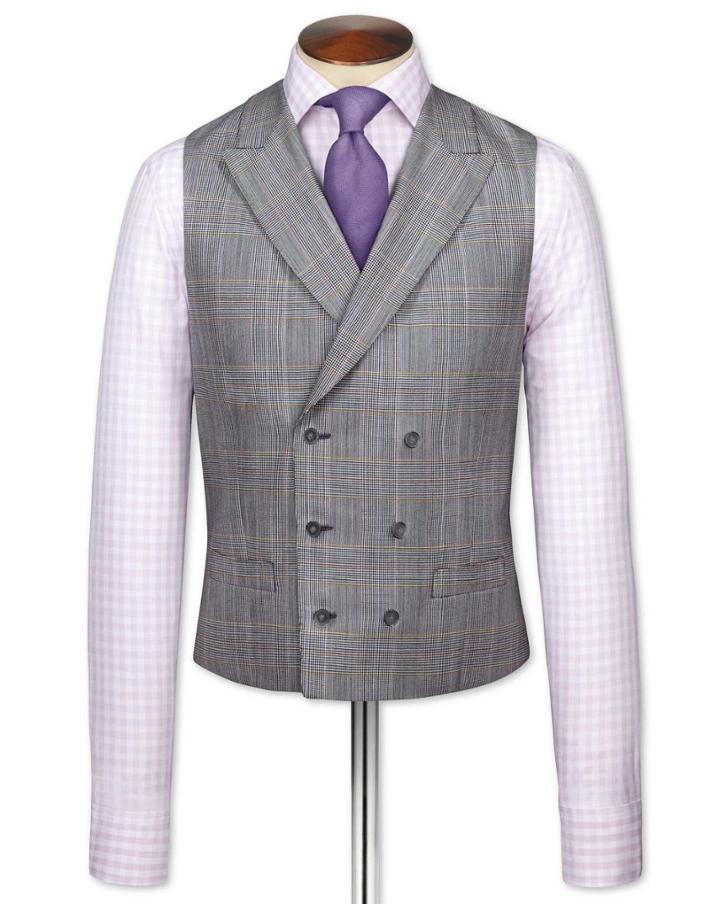 Charles Tyrwhitt Charles Tyrwhitt Grey Check British Panama Luxury Suit Wool Vest Size W36