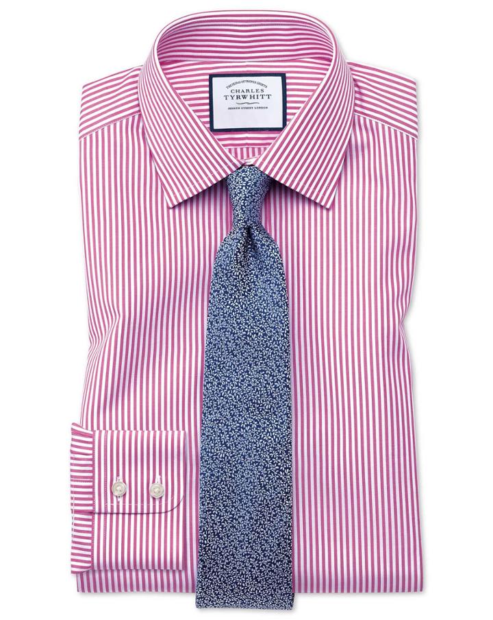 Charles Tyrwhitt Slim Fit Bengal Stripe Pink Cotton Dress Shirt French Cuff Size 14.5/33 By Charles Tyrwhitt