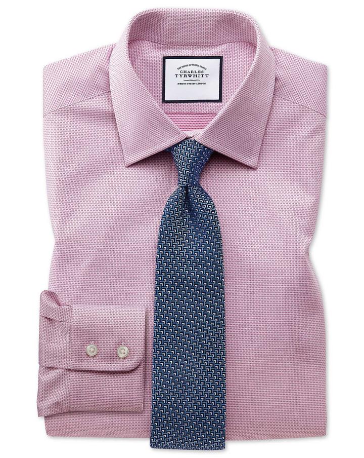  Classic Fit Magenta Cube Weave Egyptian Cotton Dress Shirt Single Cuff Size 15.5/33 By Charles Tyrwhitt